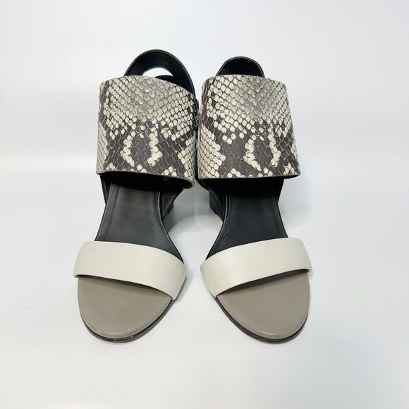 VINCE Kyra Snake Embossed Leather Wedge Sandals Black White Sz 8 39 - Picture 4 of 9